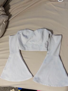 Charlotte Russe White Off-Shoulder Bell Sleeve Crop Top